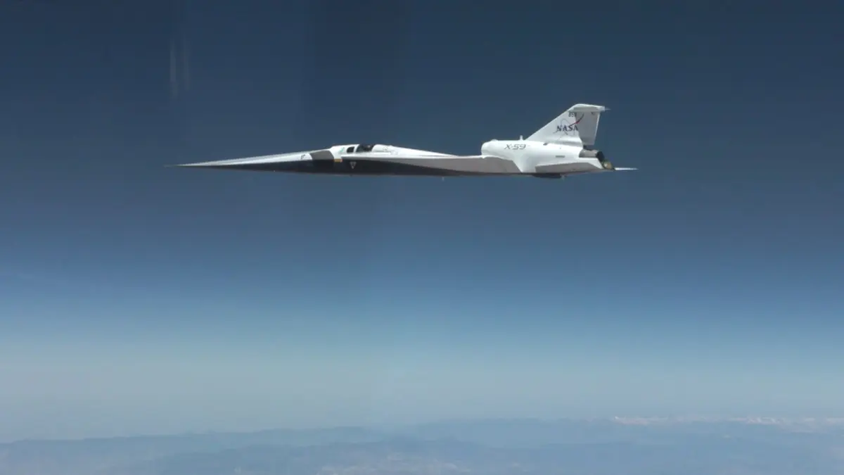 Pesawat eksperimental terbaru NASA, X-59, sukses menuntaskan uji penerbangan supersonik pertamanya pada Jumat (5/6/2026) waktu setempat. (NASA)