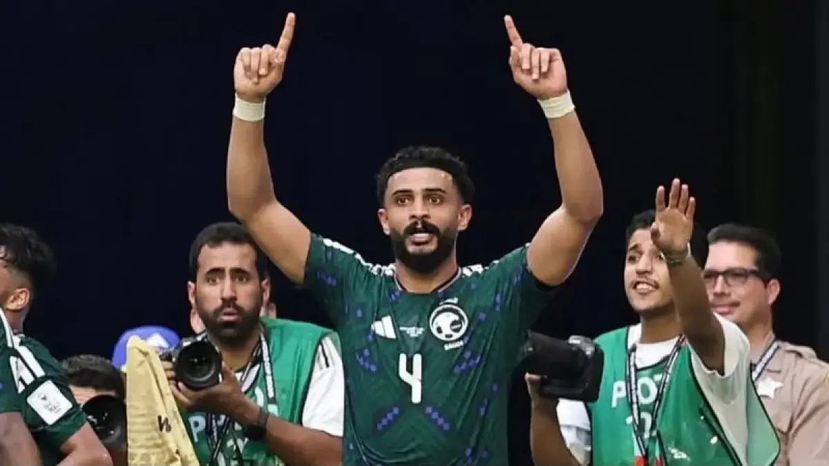Al-Amri setelah cetak gol ke gawang Uruguay.(Dok. Al-Amri)