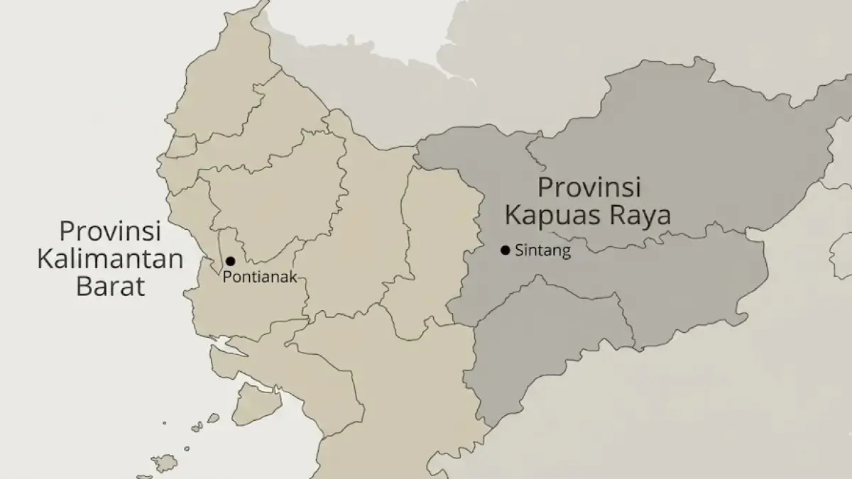 Peta calon Provinsi Kapuas Raya di Kalimantan Barat. Wilayah yang diusulkan meliputi Sanggau, Sintang, Sekadau, Melawi, dan Kapuas Hulu dengan jumlah penduduk sekitar 1,61 juta jiwa. Pemekaran dinilai penting untuk memperpendek rentang kendali pemerintahan dan meningkatkan pelayanan masyarakat perbatasan.