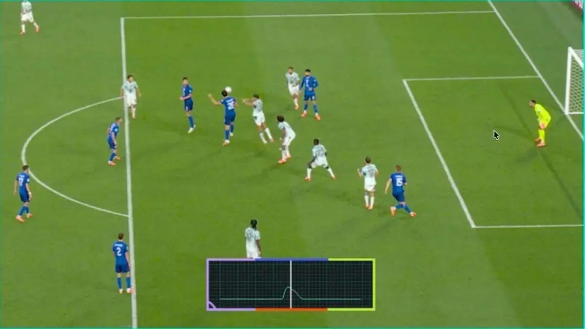 Tayangan VAR dengan bantuan teknologi Connected Ball memastikan gol Josko Gvardiol dianulir karena posisi offside setelah sentuhan Igor Matanovic. (BEIN Sport)