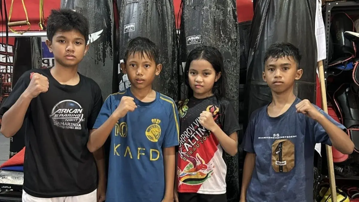 Empat atlet cilik Kukar yang siap mengejar mimpi ke Kejurnas Muay Thai (Ist/Arkan Camp Tenggarong)