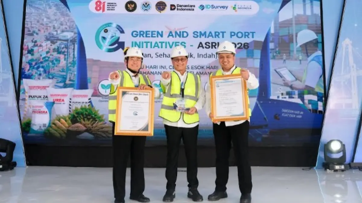 PT Pupuk Kalimantan Timur (Pupuk Kaltim) raih penghargaan Green and Smart Port - ASRI 2026, predikat Terbaik Bintang 5, dari Kementerian Koordinator Bidang Pangan.
