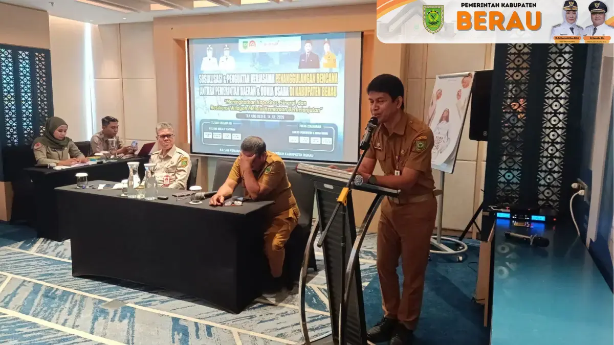 SOSIALISASI: BPBD Berau menyosialisasikan penguatan kerja sama penanggulangan bencana dengan dunia usaha di Berau, Selasa, 14 Juli 2026. KPG