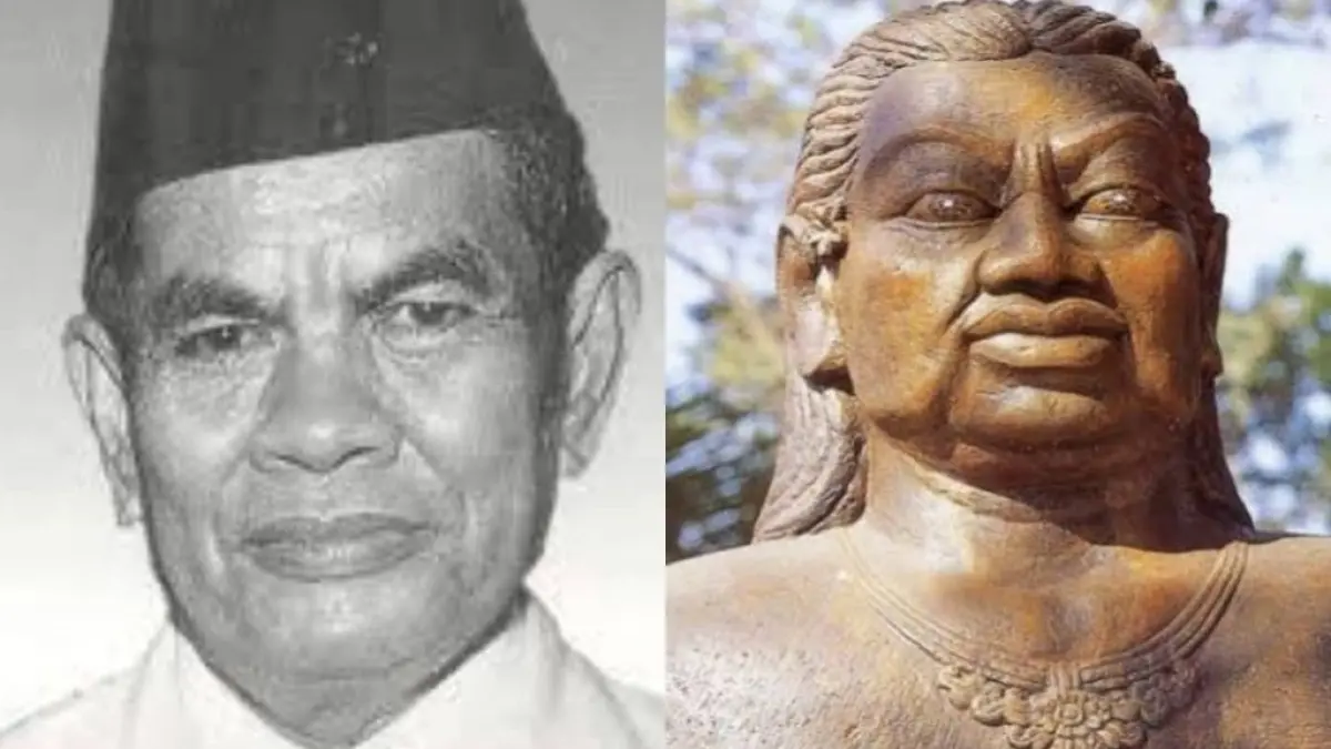 M Yamin dan patung Gajah Mada.