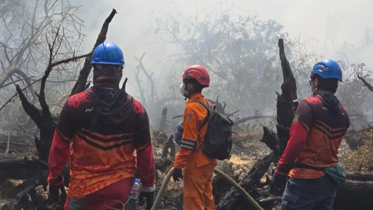 Kepulan asap yang masih membumbung di kawasan Tumbang Nusa tidak menyurutkan langkah Tim PLN. 