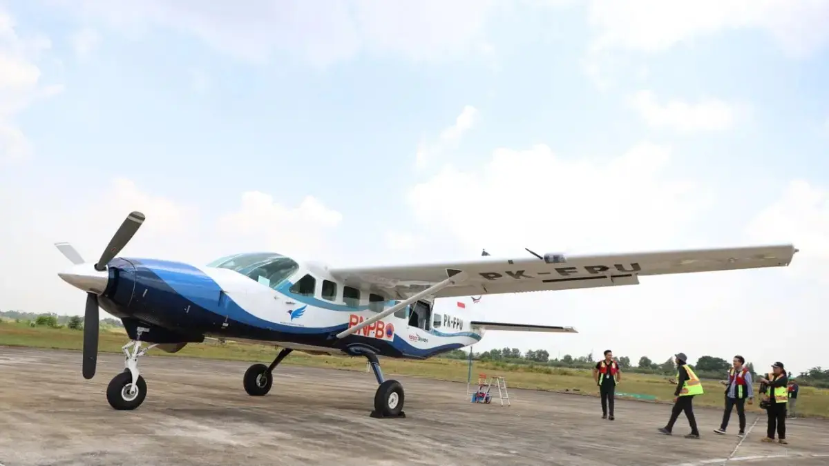 BNPB menyiagakan pesawat Cessna Caravan 208B PK-FPU di untuk operasi modifikasi cuaca di Kalteng.(BNPB)