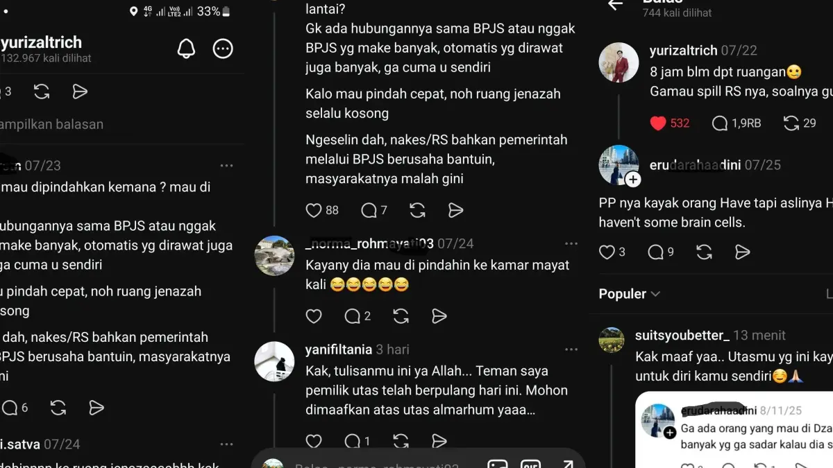 Tangkapan layar postingan yang ditanggapi "kasar" oleh beberapa orang diduga nakes.