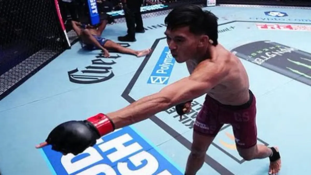 Bilal Hasan usai menang atas petarung India.