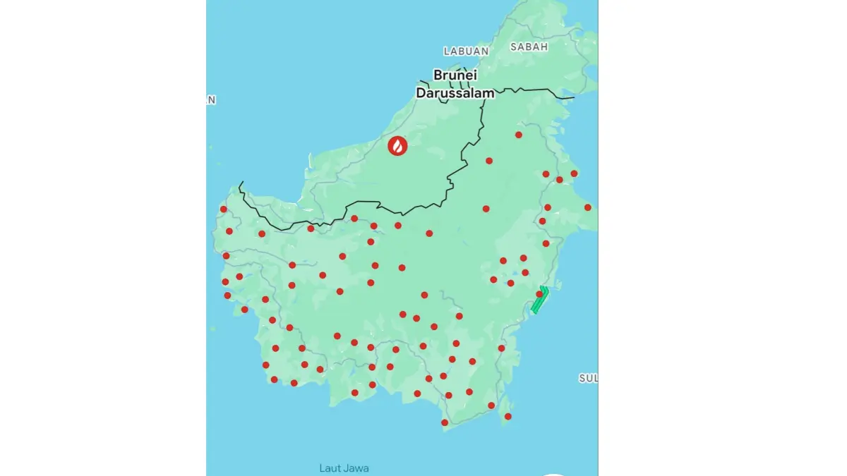Hotspot di Pulau Kalimantan. (Google Maps)