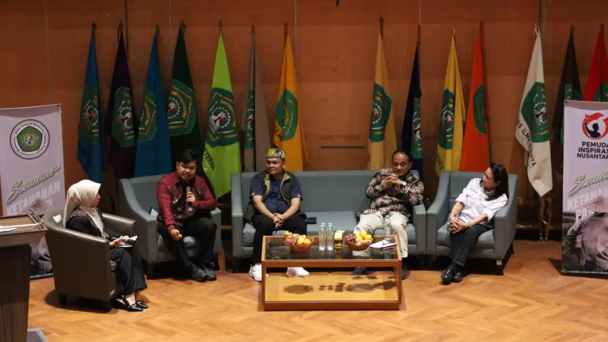 Foto: Seminar Ketahanan Pangan yang digelar Badan Eksekutif Mahasiswa (BEM) Fakultas Pertanian Universitas Mulawarman (Unmul) bersama Pemuda Inspirasi Nusantara di Ruang Teater Gedung Prof Dr H Masjaya, MSi, Samarinda, Jumat (21/8/2026).