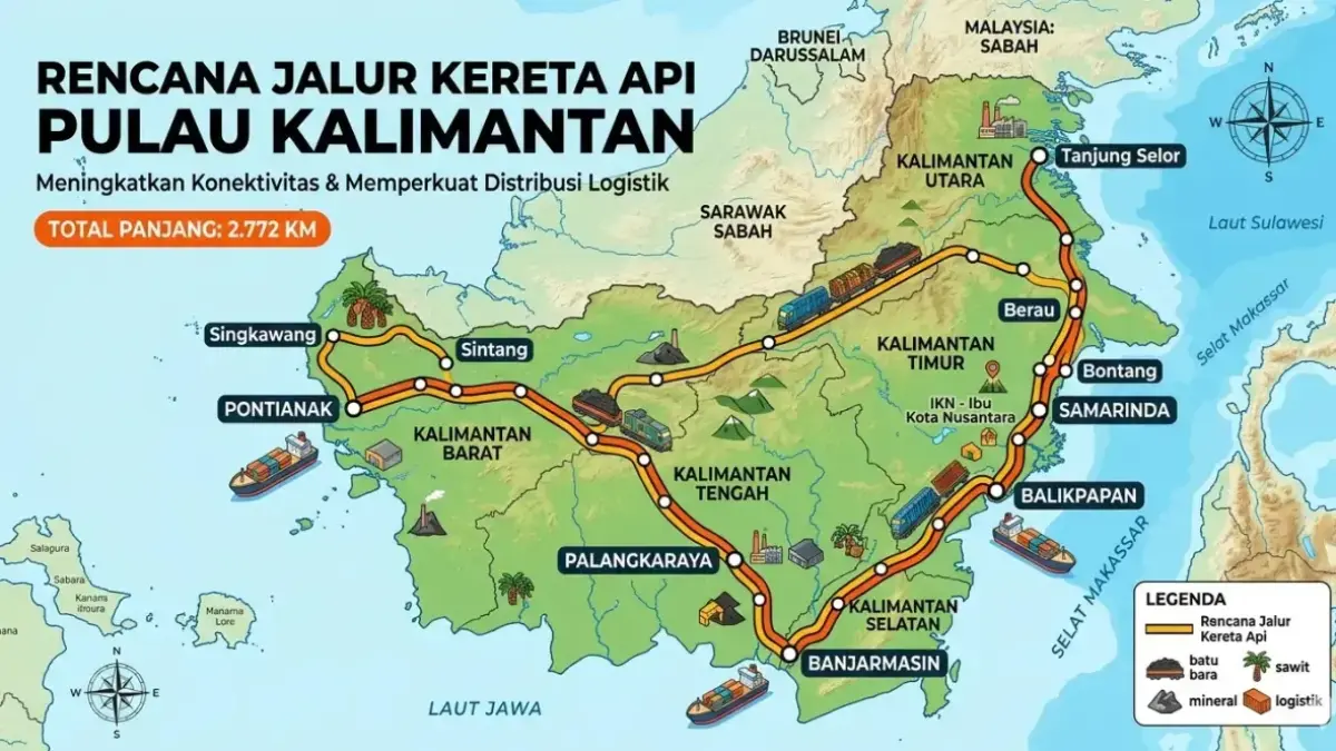 Infografis kereta trans Kalimantan.