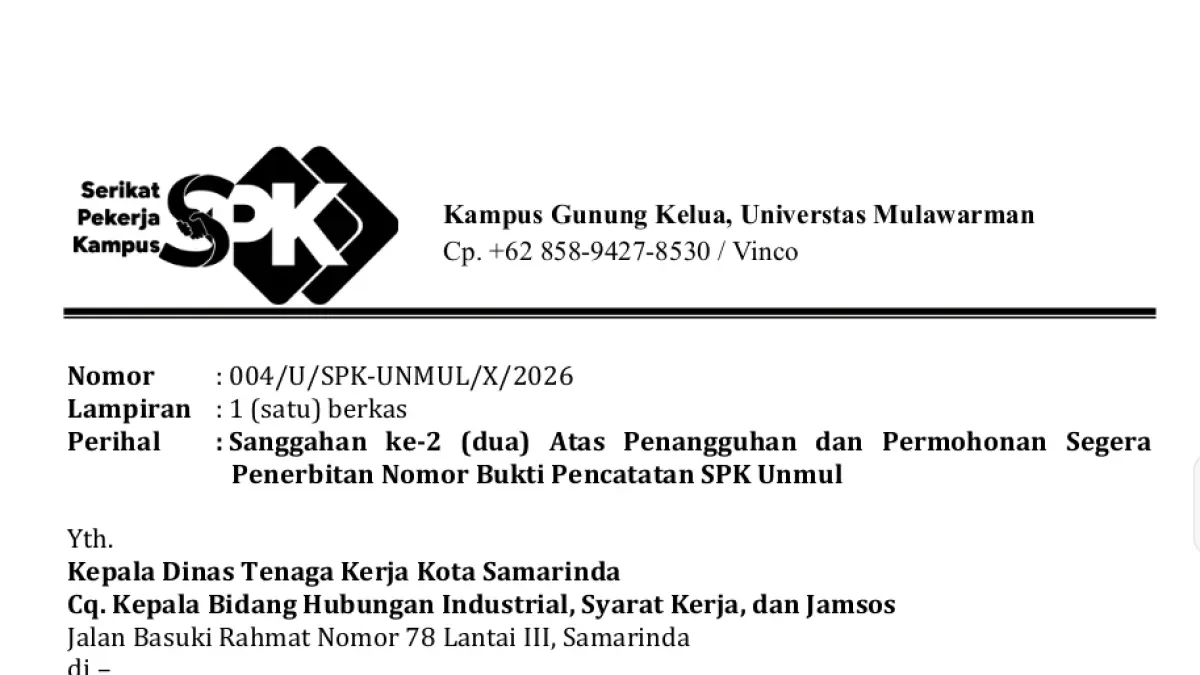Surat dari SPK Unmul.