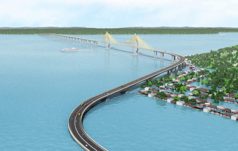 PROYEK PRESTISIUS: Maket jembatan tol Penajam-Balikpapan. Proyek besar ini masih lama untuk bisa diwujudkan.