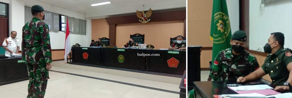 TUNTUTAN HUKUMAN: Terdakwa Praka MAM berkonsultasi dengan penasihat hukumnya Mayor CHK Alek Birawa untuk menyampaikan pembelaan dan meminta keringanan hukuman kepada majelis hakim yang diketuai Letkol CHK Setyanto Hutomo