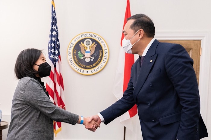 Menteri Perdagangan RI, Muhammad Lutfi melakukan pertemuan dengan Ambassador United States Trade Representative (USTR), Katherine Tai di Washington D.C, Amerika Serikat, Rabu (11 Mei 2022). (Foto: Kemendag)