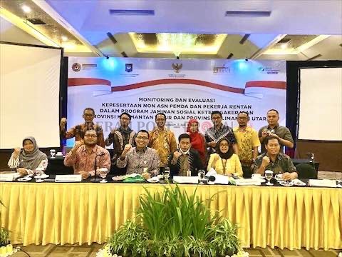 FOTO BERSAMA: Kepala BPJAMSOSTEK Berau, Sonny Alonsye saat turut menghadiri Monev Inpres 2/2021 di Kaltim dan Kaltara, belum lama ini.