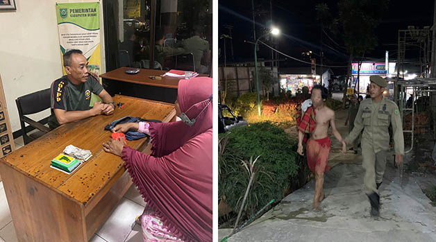DIPERIKSA: Personel Satpol PP memeriksa seorang wanita paruh baya yang diduga menjadi pengemis berkedok jualan ayat suci. Masih di hari yang sama, personel Satpol PP Berau turut amankan seorang ODGJ di kawasan Kecamatan Sambaliung.