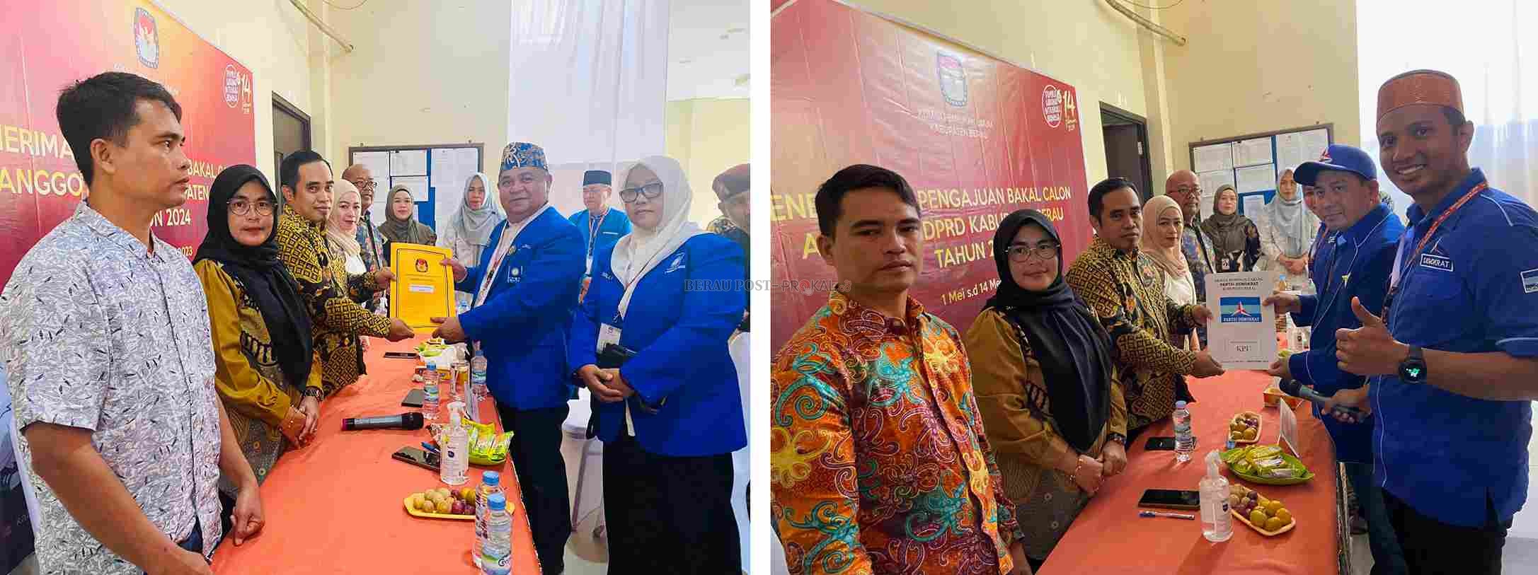 SETOR BERKAS: Partai Amanat Nasional (PAN) dan Partai Demokrat saat mendaftar di KPU Berau, Jumat (12/5).