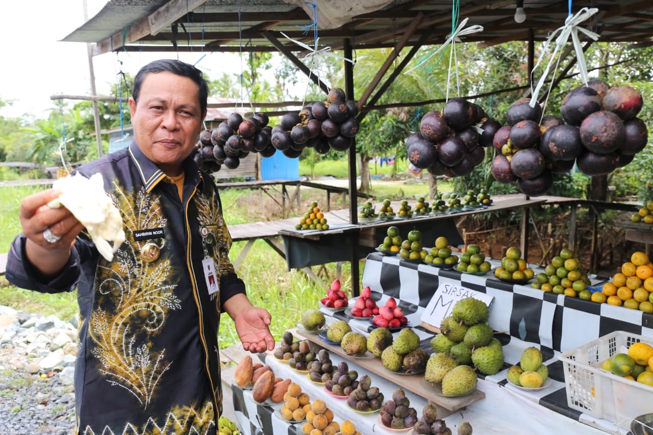 SPONTAN: Gubernur Kalsel Sahbirin Noor mencicipi buah yang dijual di pinggir jalan. Paman Birin memborong buah lokal untuk meningkatkan kesejahteraan petani buah.