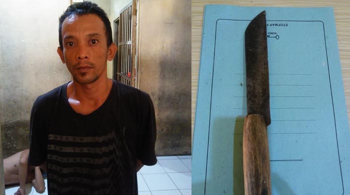 PISAU DAPUR: Akibat gelap mata, Wendy Wahyudi masuk penjara. Ironisnya, dia dilaporkan adik perempuannya sendiri. Gara-gara menodongkan pisau dapur ke punggung saudarinya.| FOTO: POLSEK BANJARMASIN SELATAN FOR RADAR BANJARMASIN