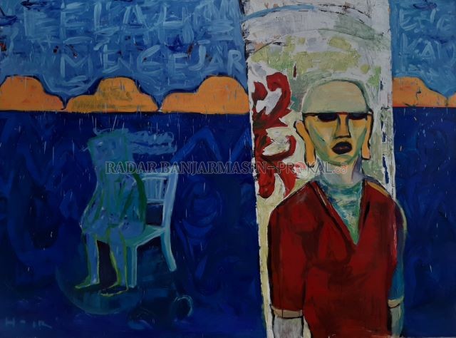 MURSYID: Potret para guru tasawuf yang dilukis Hajriansyah. Lukisan karya perupa 41 tahun itu bisa dinikmati warga Banjarmasin di Kampung Buku sampai 8 November nanti. | FOTO: WAHYU RAMADHAN/RADAR BANJARMASIN