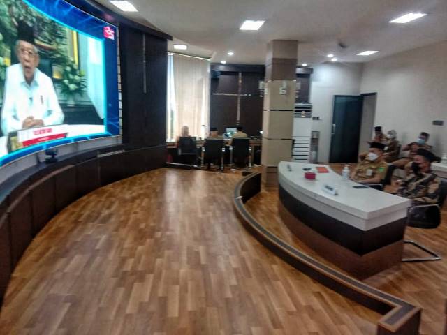 SEMANGAT: Suasana perayaan HUT Otda ke-25 yang diselenggarakan secara vitual dihadiri Wapres RI Ma’ruf Amin