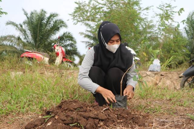 HARI SUNGAI: Pemuda Tapin menanam pohon di bantaran Sungai Desa Pematang Karangan Hilir Kecamatan Tapin Tengah. | Foto: Rasidi Fadli/Radar Banjarmasin