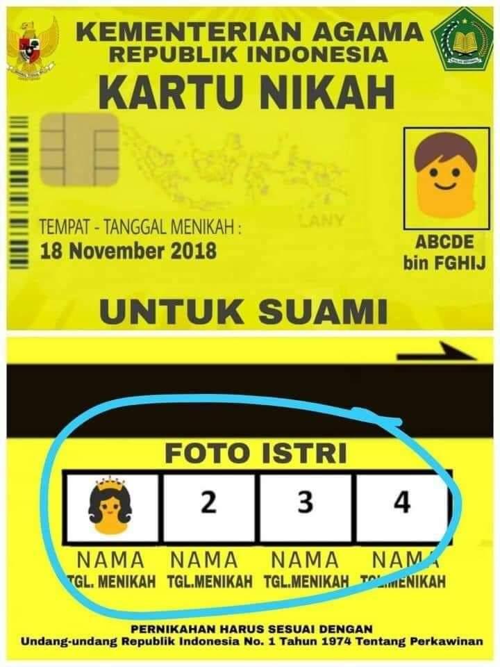 HOAX: Beredar di media sosial, kartu pernikahan poligami ini disebut diterbitkan oleh Kementerian Agama. Kemenag tegas membantah.