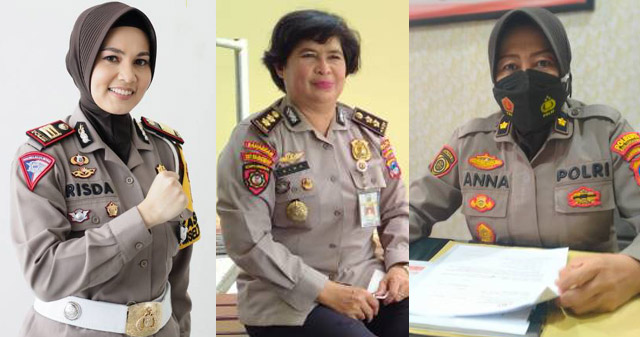 AKP Risda Idfira (kiri), AKBP Nina Rahmi (tengah), dan Kompol Anna Setiani (kanan)