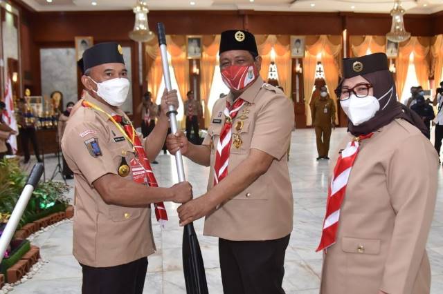 Wakil Bupati Tanbu Muh Rusli menghadiri peringatan Hari Gerakan Pramuka ke 60 tahun 2021 di Mahligai Pancasila Banjarmasin, Senin (13/9).