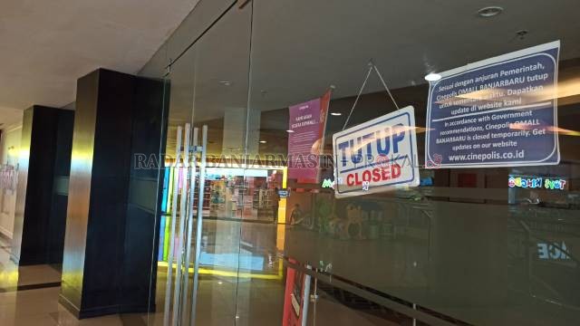 BELUM BUKA: Bioskop di Q Mall Banjarbaru: Cinepolis, beberapa waktu lalu. Tampak tutup dan lampunya mati. | FOTO: SUTRISNO/RADAR BANJARMASIN