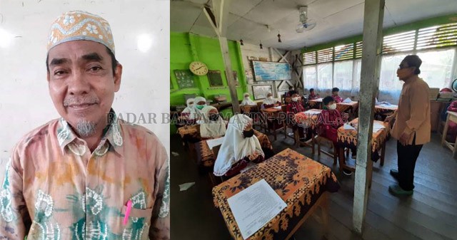 PENGABDIAN: Syabran Has mengajar di kelas 2c, kemarin (23/9). Ia sudah mengajar di sana sejak sekolah itu masih memakai nama lama SD Pekapuran Baru. | FOTO: WAHYU RAMADHAN/RADAR BANJARMASIN