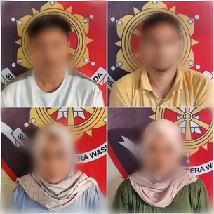 DIBEKUK: Polres Tanbu berhasil menangkap empat pelaku investasi bodong. FOTO: Polres Tanbu