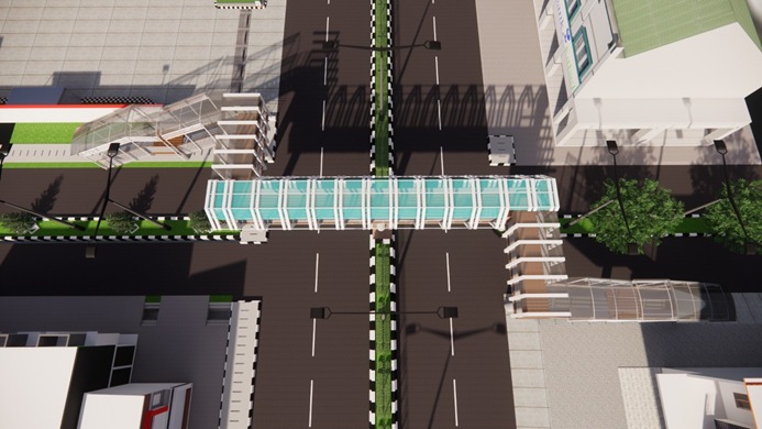 DESAIN: Rancangan Jembatan Penyeberangan Orang (JPO) di Jalan A Yani Km 34 samping SPBU Coco.