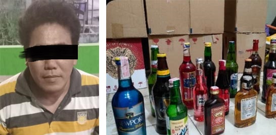 JELANG RAMADAN: Puluhan botol miras berbagai merek didapati di eks lokalisasi Pembatuan Landasan Ulin Banjarbaru dalam giat razia tim Polsek Liang Anggang Banjarbaru. FOTO: POLSEK LIANG ANGGANG FOR RADAR BANJARMASIN