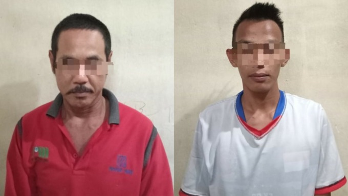 PELAKU: AR dan MU pencuri pipa galvanis milik PT air Minum Tabalong Bersinar berhasil diamankan Polsek Murung Pudak. (foto: Polres Tabalong)