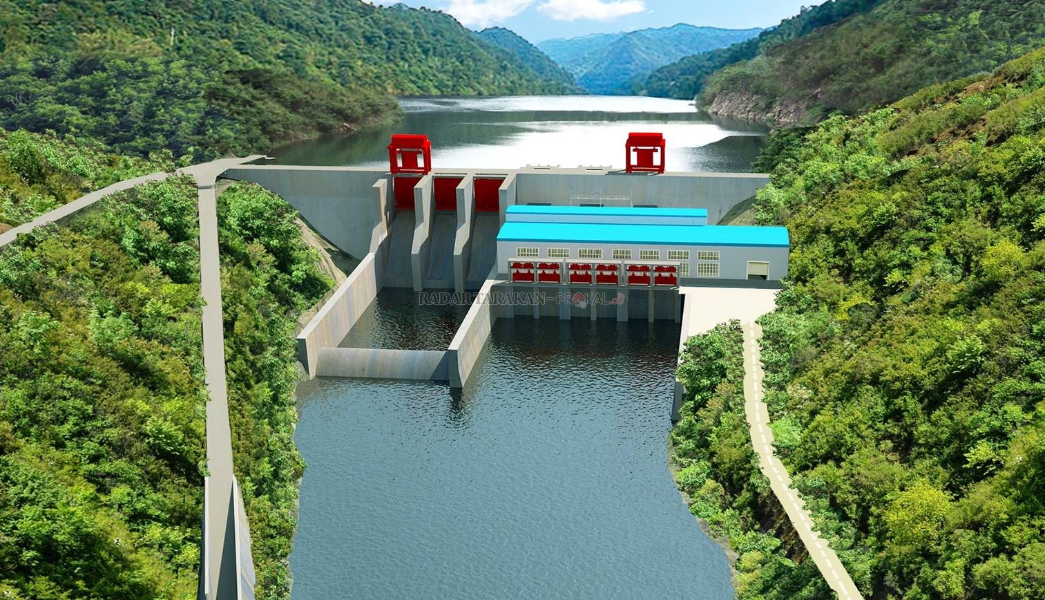 PEMBANGUNAN: Konstruksi bendungan PLTA Sungai Kayan yang akan dibangun tetap mengakomodir jalur transportasi sungai.