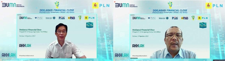 IST DAPAT DUKUNGAN: Deklarasi Financial Close  terkait PLTS Terapung Cirata yang digelar secara virtual kemarin.
