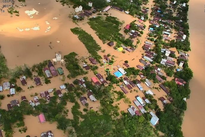 Foto udara kondisi banjir di wilayah Kabupaten Kapuas, Provinsi Kalteng, Sabtu (1/4/2023). (Foto Ist)