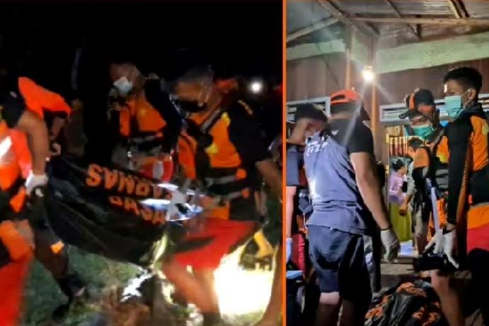 Tim SAR gabungan saat mengevakuasi korban perahu terbalik di Sungai Kahayan, Desa Hanua Ramang Kabupaten Pulang Pisau Provinsi, Kalimantan Tengah, Sabtu (8/7/2023) malam (FOTO:IST)