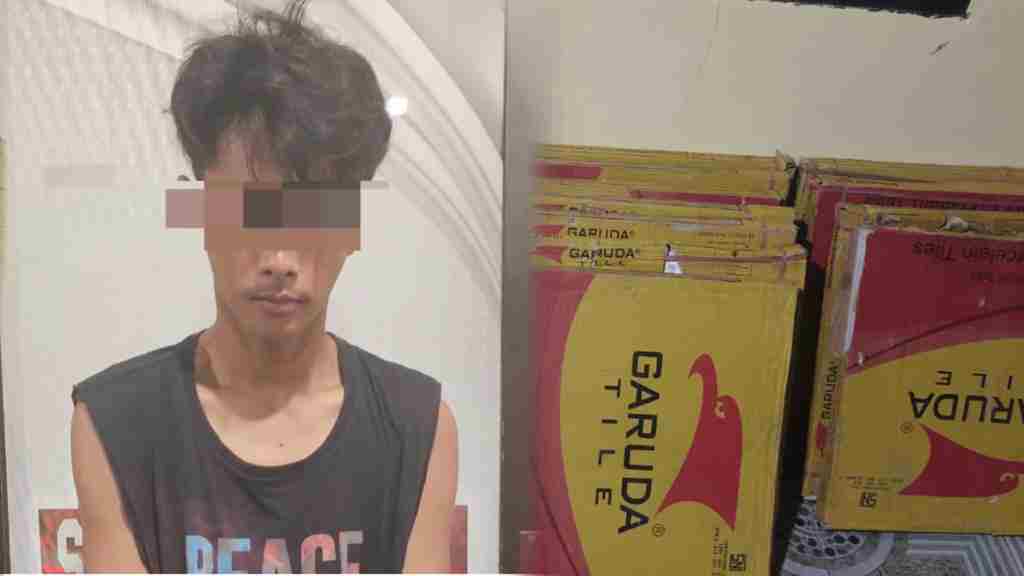 AB harus mendekam di balik jeruji besi Mapolsek Balikpapan Barat akibat mencuri 17 dos keramik.