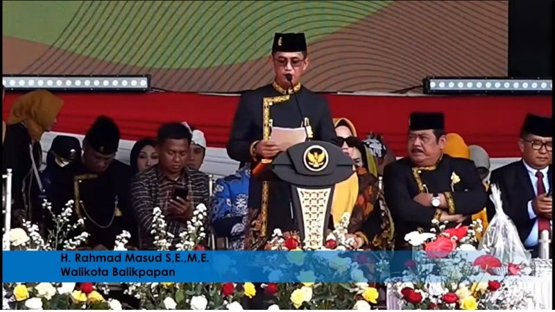 Wali Kota Balikpapan Rahmad Mas’ud menyampaikan pidato pada Upacara HUT ke-126 Kota Balikpapan di Lapangan Merdeka, Jum’at (10/9). (Tangkapan Layar Balikpapan TV)