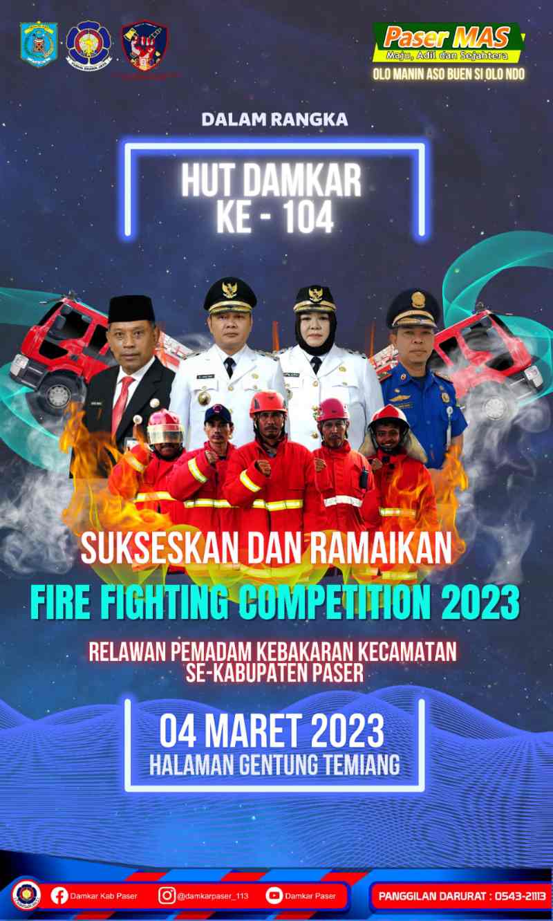 LOMBA KETANGKASAN: Dinas Pemadam Kebakaran Paser gelar lomba Fire Fighting untuk para relawan pemadam di kecamatan pada Sabtu 4 Maret 2023 nanti di Gantung Temiang.