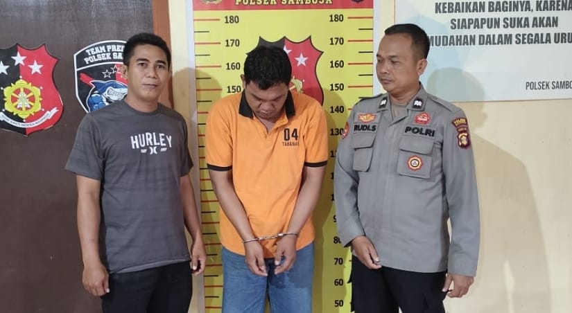 Personel Polsek Samboja menangkap anggota BIN gadungan berinisial HI (35) pada Senin (18/9) malam. (Foto : Dok Polsek Samboja)