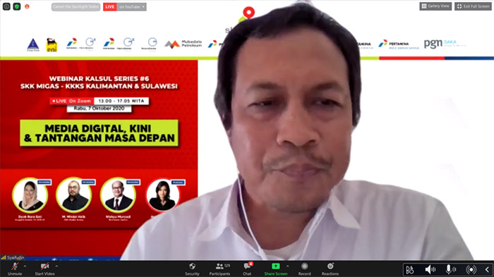 GELAR WEB MINAR: Kepala Perwakilan SKK Migas wilayah Kalimantan dan Sulawesi, Syaifudin saat menyampaikan sambutannya pada kegiatan web minar bersama media dan perwakilan KKKS se Kalimantan dan Sulawesi dengan tema “Media Digital, Kini dan Tantangan Masa