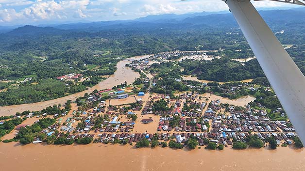 BENCANA BANJIR: Pantauan dari udara kondisi banjir yang melanda Kabupaten Malinau hingga saat ini belum terlihat surut.