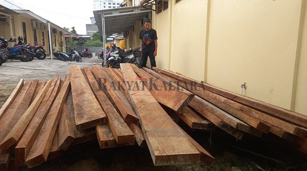 PENYELUNDUPAN KAYU: Unit Tipidter Satreskrim Polres Tarakan sita 144 batang kayu ilegal.