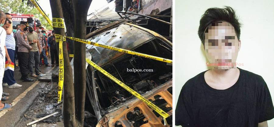 DITAHAN: Maripal ditahan di Polresta Samarinda sebagai tersangka kebakaran maut. Bangkai mobil Toyota Hilux KT 8502 NN saat masih di TKP