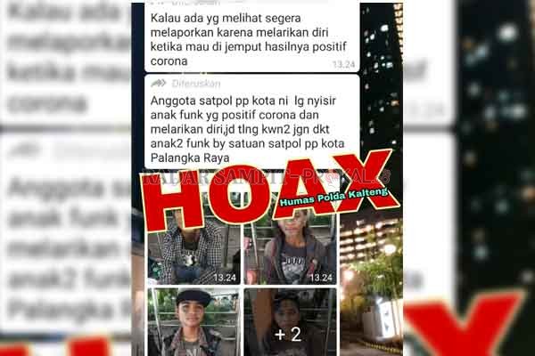 HOAX: Polda Kalteng kembali men stempel informasi palsu tentang anak Punk yang kena Korona dan sempat meresahkan masyarakat, yang diposting pihak tak bertanggungjawab melalui media sosial.(istimewa)