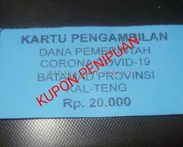 BUKTI : Kupon penipuan bantuan mengatasnamakan Batamad Provinsi Kalteng.(IST/RADARPALANGKA)